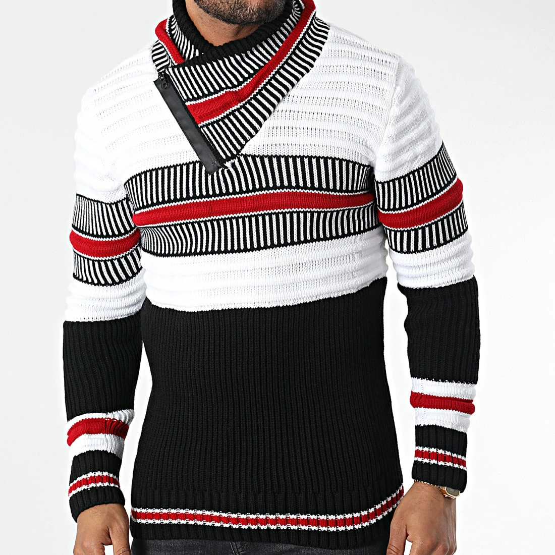 Grosses soldes 🎉 Pull Col Amplified 5007 Noir Blanc Rouge de Classic Series ⭐ 5 Grosses soldes 🎉 Pull Col Amplified 5007 Noir Blanc Rouge de Classic Series ⭐ – Image 3