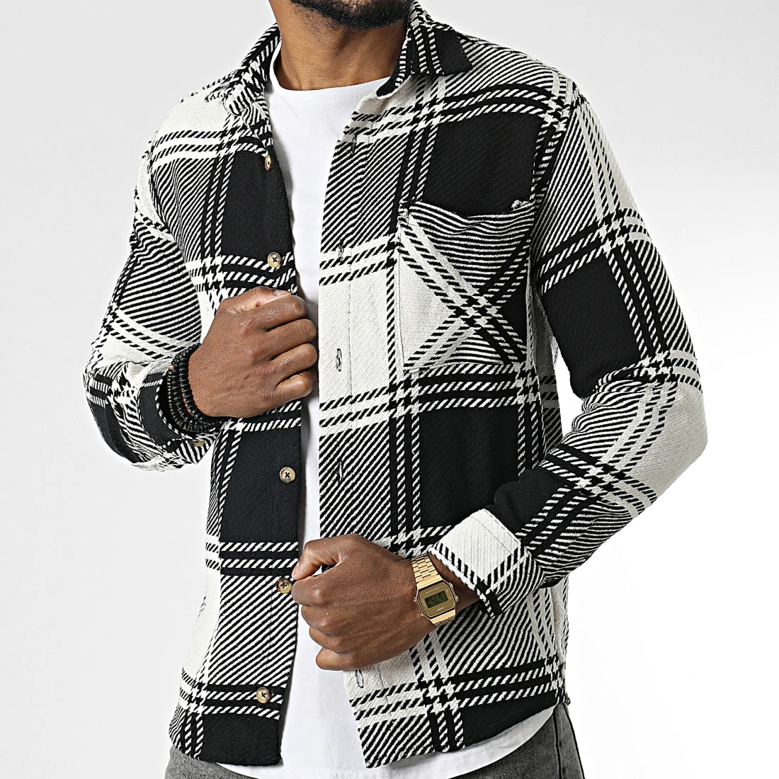 Meilleur prix ⭐ Surchemise A Carreaux 7023 Noir Blanc de Classic Series 👍 5 Meilleur prix ⭐ Surchemise A Carreaux 7023 Noir Blanc de Classic Series 👍 – Image 3