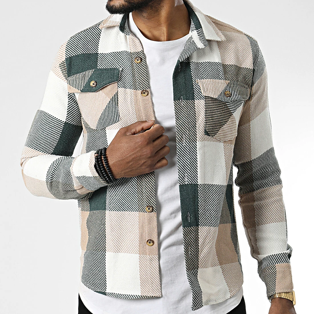 De gros 👏 Surchemise A Carreaux 7029 Vert Kaki de Classic Series 😍 5 De gros 👏 Surchemise A Carreaux 7029 Vert Kaki de Classic Series 😍 – Image 3