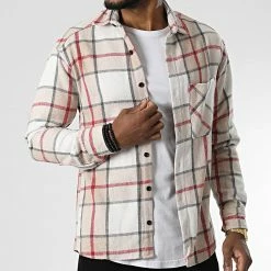 Bon marché ✔️ Surchemise A Carreaux 7037 Beige de Classic Series ⭐