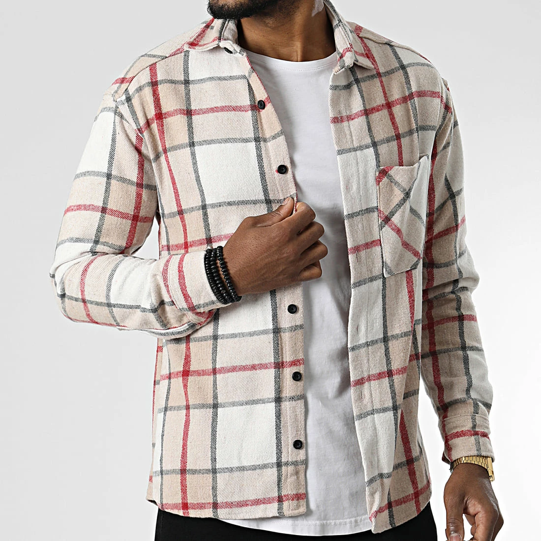 Bon marché ✔️ Surchemise A Carreaux 7037 Beige de Classic Series ⭐ 3 Bon marché ✔️ Surchemise A Carreaux 7037 Beige de Classic Series ⭐