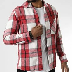 Remise 🎉 Surchemise A Carreaux 7037 Rouge de Classic Series 👍