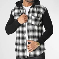 Sortie 🎁 Surchemise Capuche A Carreaux 10022 Blanc Noir de Classic Series 🎉