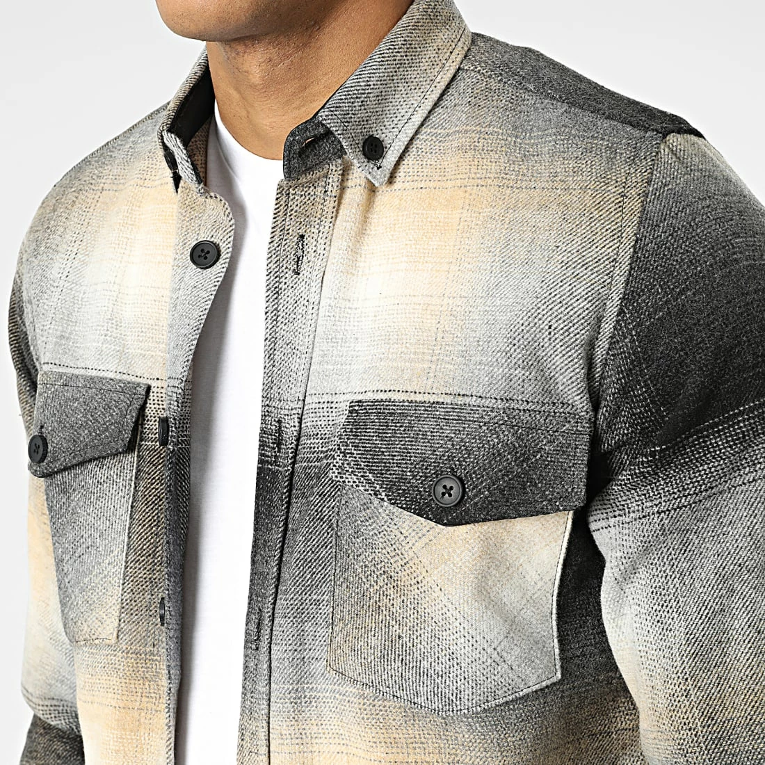 Promo ❤️ Surchemise Carreaux Y-2042 Beige Noir de Classic Series ❤️ 4 Promo ❤️ Surchemise Carreaux Y-2042 Beige Noir de Classic Series ❤️ – Image 2