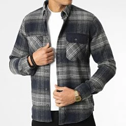 Nouveau ⭐ Surchemise Carreaux Y-2240 Bleu Marine Gris Chiné de Classic Series 💯