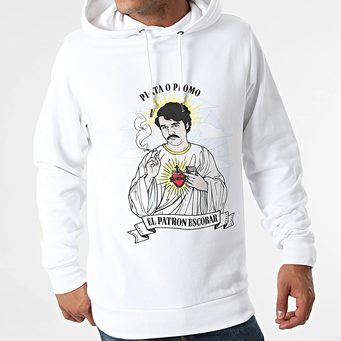 Vente flash 🔔 Sweat Capuche Pablo Narcos Blanc de Classic Series 🔥 5 Vente flash 🔔 Sweat Capuche Pablo Narcos Blanc de Classic Series 🔥 – Image 3