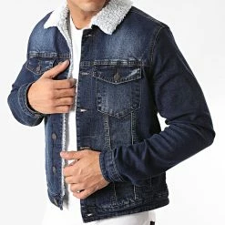 Acheter 🔥 Veste Jean Col Mouton 66123 Bleu Denim de Classic Series ❤️